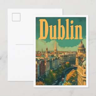Dublin Irland Vintag Art Travel Illustration Postkarte