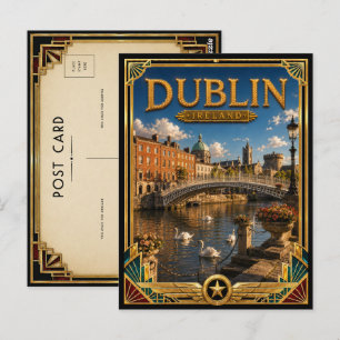 Dublin Irland Vintage Burg Art Deco Goldenes Zeita Postkarte