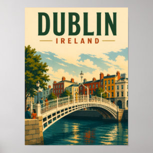 Dublin Irland Vintage Reise Ha'penny Bridge Poster