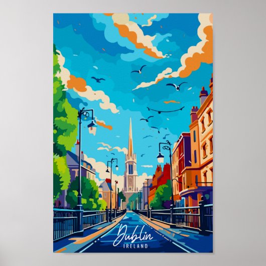 Dublin Irland Vintage Reise Place Illustration Poster (Vorne)