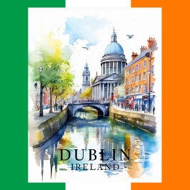 Dublin, Irland Watercolor Travel Art Postcard Postkarte