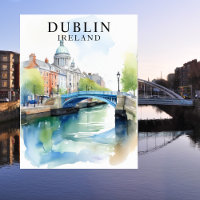 Dublin, Irland Watercolor Travel Art Postcard