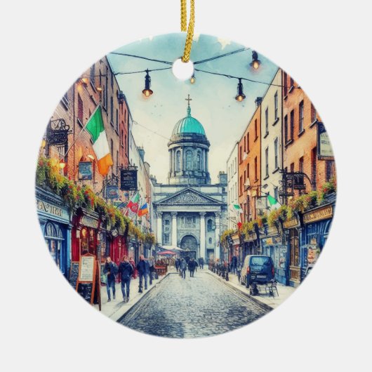 Dublin Irland Weihnachten im Wasserfarben Keramik Ornament (Vorne)