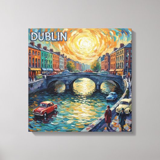 Dublin Kanal Sonnenuntergangsreflexionen Leinwand (Vorderseite)