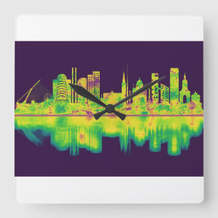 Dublin Republic of Ireland Skyline Quadratische Wanduhr