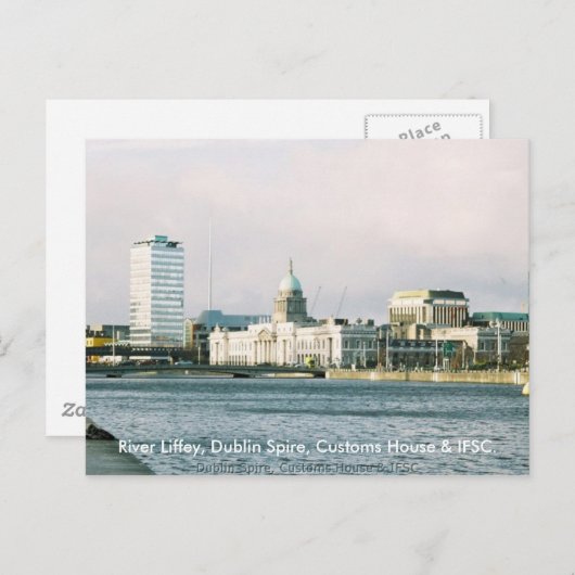 Dublin River Liffey, Spire & Customs House Postkarte (Vorne/Hinten)