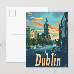 Dublin Stadt Irland Vintage Reiseillustration Postkarte
