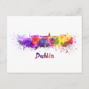 Dubliner Skyline in Aquarellfarben Postkarte