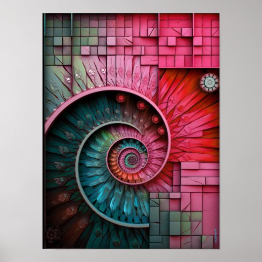 Dubman Designs: Leuchtendes rosa Neon-Fibonacci-De Poster (Vorne)