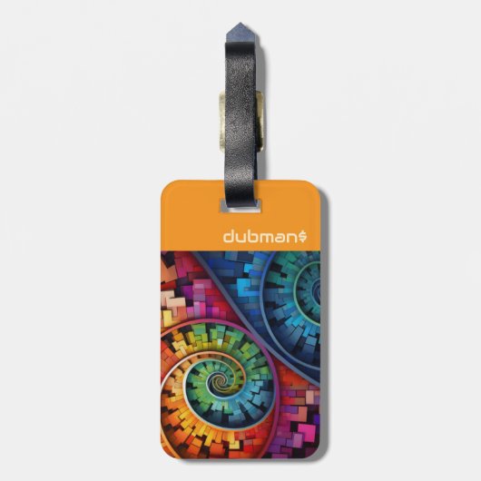 Dubman Does Design:Bright Fibonacci Swirls Gepäckanhänger (Rückseite vertikal)