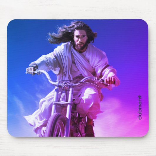 Dubman Does Design: Jesus auf Rädern, vom Himmel g Mousepad (Vorne)