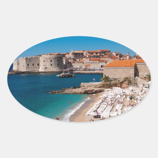 Dubrovnik Altstadt und Banje Beach Ovaler Aufkleber (Vorderseite)