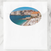 Dubrovnik Altstadt und Banje Beach Ovaler Aufkleber (Tasche)