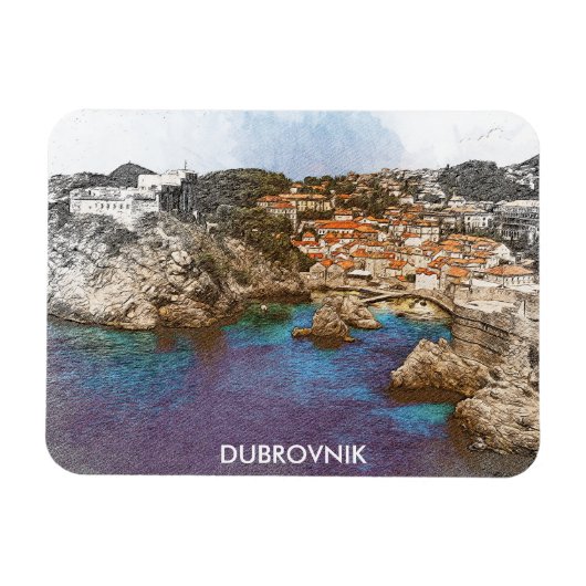 Dubrovnik Croatia Watercolor Coastal View Magnet (Horizontal)