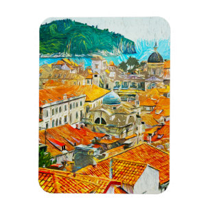Dubrovnik Croatia Watercolor Oil Paint Poster Magnet