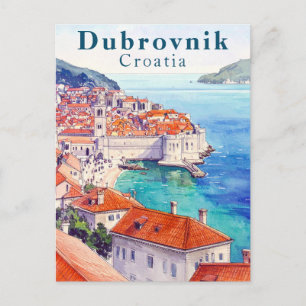 Dubrovnik Kroatien Aquarell Adriatisches Meer Alts Postkarte