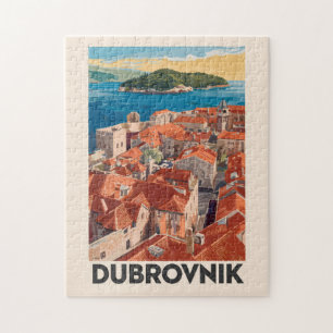 Dubrovnik Kroatien Illustration Reise Kunst Vintag Puzzle
