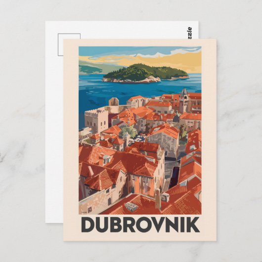 Dubrovnik Kroatien Illustration Reisen Vintag Postkarte (Vorne/Hinten)