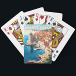 Dubrovnik Kroatien Reisen Kunst, Dichtung und Musi Spielkarten<br><div class="desc">Dubrovnik Kroatien retro Reisedesign. Bekannt ist sie durch ihre charakteristische Altstadt,  umgeben von massiven Steinmauern,  die im 16. Jahrhundert fertig gestellt wurden.</div>
