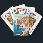 Dubrovnik Kroatien Reisen Kunst, Dichtung und Musi Spielkarten<br><div class="desc">Dubrovnik Kroatien retro Reisedesign. Bekannt ist sie durch ihre charakteristische Altstadt,  umgeben von massiven Steinmauern,  die im 16. Jahrhundert fertig gestellt wurden.</div>