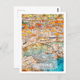Dubrovnik Kroatien Reisen Place Watercolor Postkarte