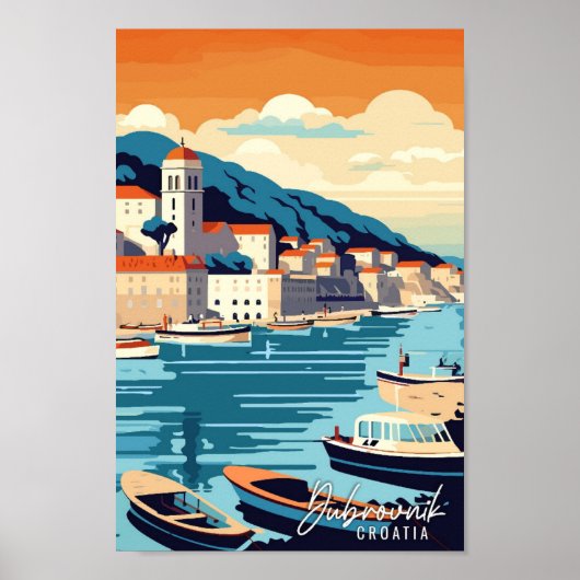 Dubrovnik Kroatien Vintage-Illustration Poster (Vorne)