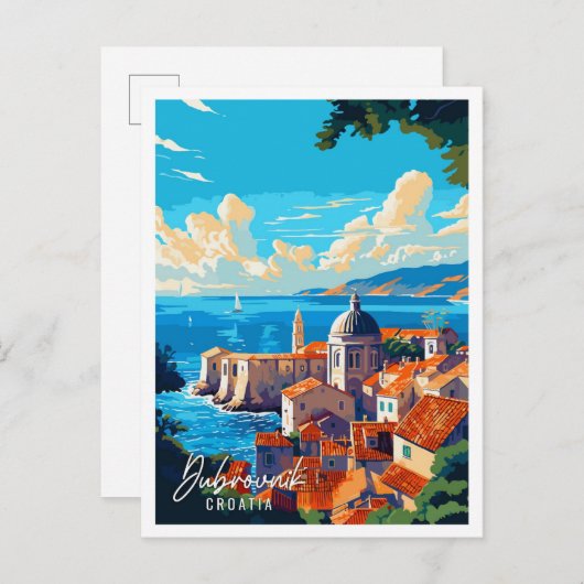 Dubrovnik Kroatien Vintage-Illustration Postkarte (Vorne/Hinten)