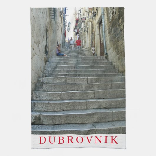 Dubrovnik Steintreppe Ausblick Teetuch Geschirrtuch (Vertikal)
