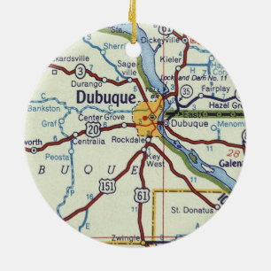 Dubuque IA Map Keramik Ornament