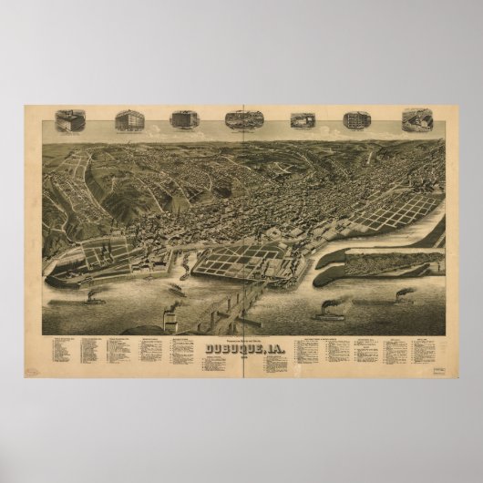 Dubuque Iowa 1889 Antike Panoramakarte Poster (Vorne)