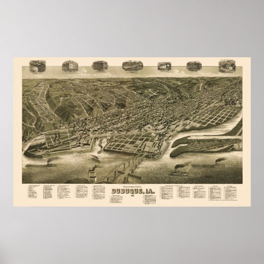 Dubuque, Iowa Panorama Karte - 1889 Poster (Vorne)