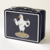 Duck als Bodybuilder mit Dumbells Metall Brotdose (Rückseite)