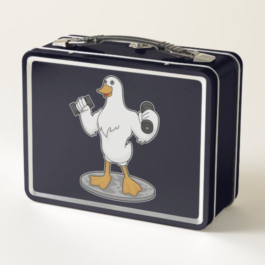 Duck als Bodybuilder mit Dumbells Metall Brotdose (Rückseite)