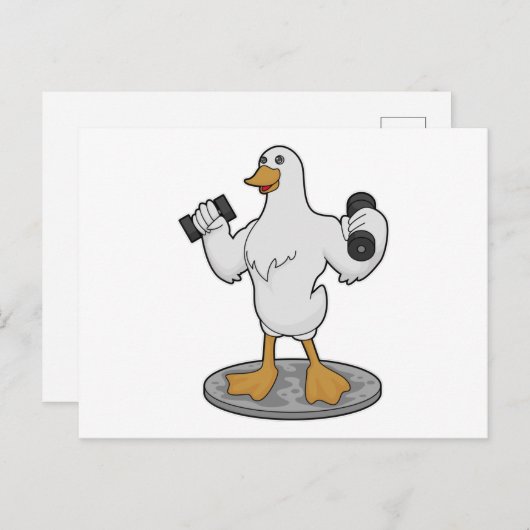 Duck als Bodybuilder mit Dumbells Postkarte (Vorne/Hinten)