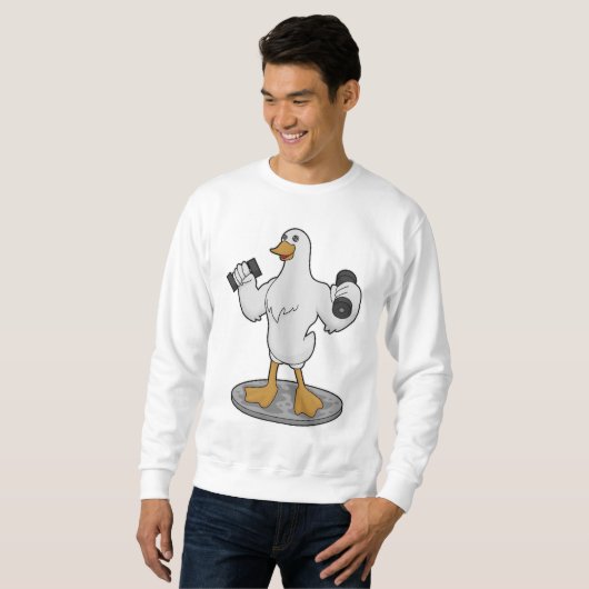 Duck als Bodybuilder mit Dumbells Sweatshirt (Vorne ganz)