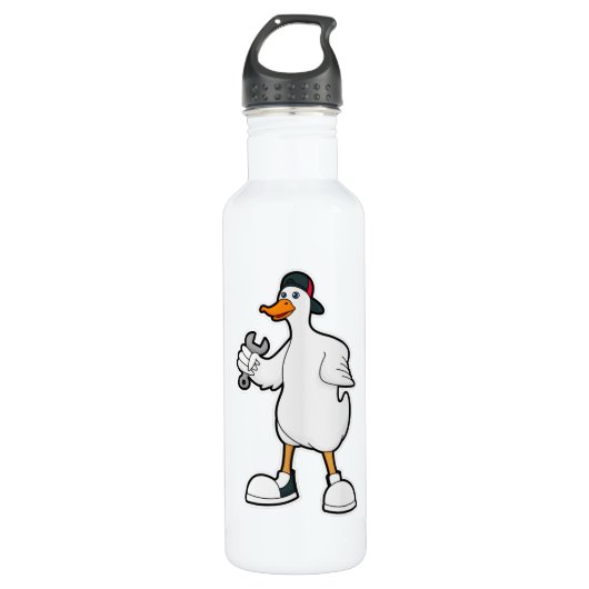 Duck als Handwerker mit Tool & Cap Edelstahlflasche (Vorderseite)