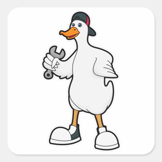 Duck als Handwerker mit Tool & Cap Quadratischer Aufkleber (Vorderseite)