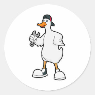 Duck als Handwerker mit Tool & Cap Runder Aufkleber