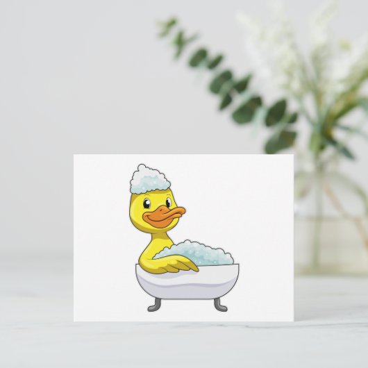 Duck am Baden mit Badewanne & Schaumbad Postkarte (Stehend Vorderseite)