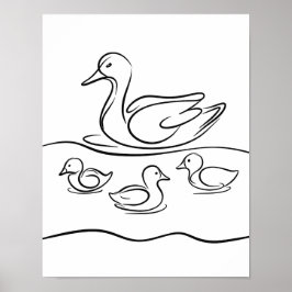 "Duck and Ducklings Line Art Poster | Irish River