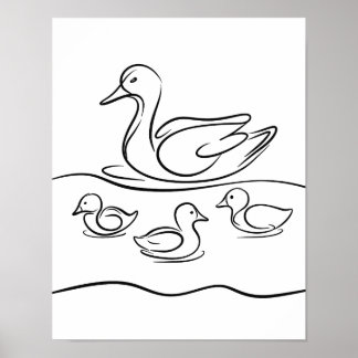"Duck and Ducklings Line Art Poster | Irish River