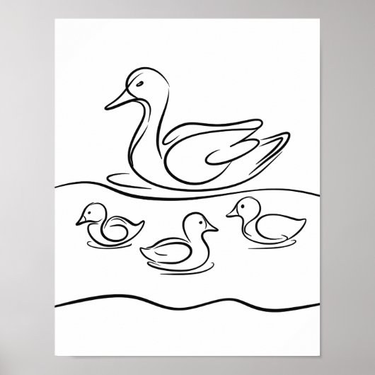 "Duck and Ducklings Line Art Poster | Irish River (Vorne)