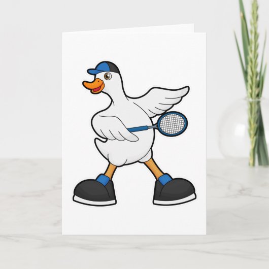 Duck at Tennis with Tennis racket & Cap Karte (Vorderseite)