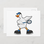 Duck at Tennis with Tennis racket & Cap Postkarte (Vorne/Hinten)