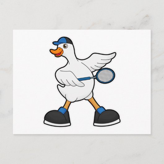 Duck at Tennis with Tennis racket & Cap Postkarte (Vorderseite)