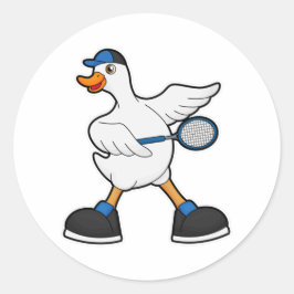 Duck at Tennis with Tennis racket & Cap Runder Aufkleber