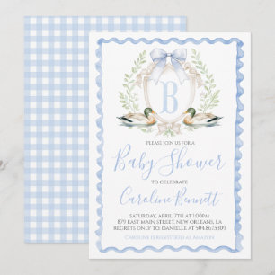 Duck Baby Boy Shower Preppy Gingham Blue Einladung