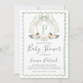 Duck Baby Boy Shower Preppy Gingham Sage Green Einladung (Vorderseite)