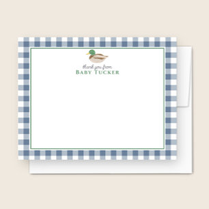 Duck Baby Boy Vielen Dank Blue Gingham Stationery Mitteilungskarte
