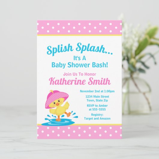 Duck Baby Duck Einladung Pink Duck Girl (Stehend Vorderseite)